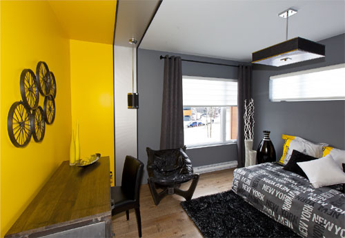 chambre jaune et gris
